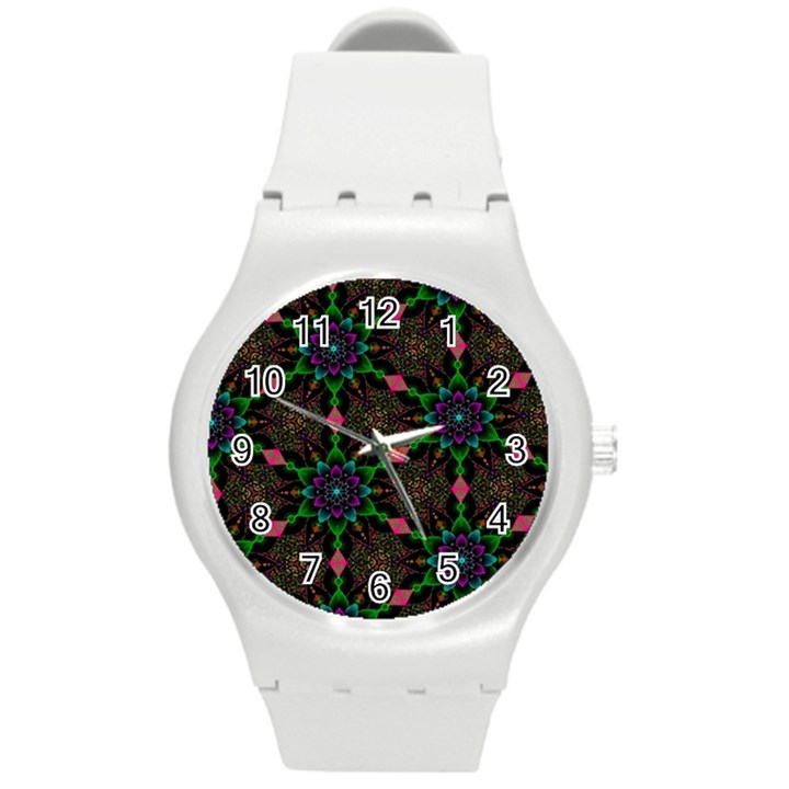 Backgrounds Pattern Wallpaper Color Round Plastic Sport Watch (M)