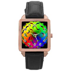 Ball Sphere Digital Art Fractals Rose Gold Leather Watch  by Pakrebo