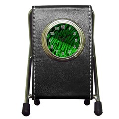 Fractal Rendering Background Green Pen Holder Desk Clock by Pakrebo