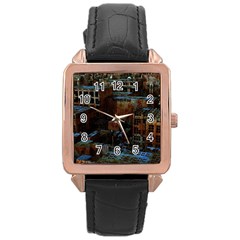 Building Ruins Old Industry Rose Gold Leather Watch 