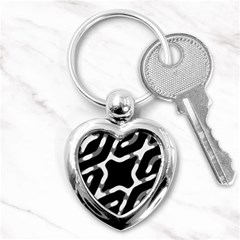 Giant Bold Dark Geometric Print Key Chains (heart)  by dflcprintsclothing