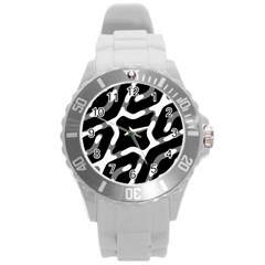 Giant Bold Dark Geometric Print Round Plastic Sport Watch (l) by dflcprintsclothing