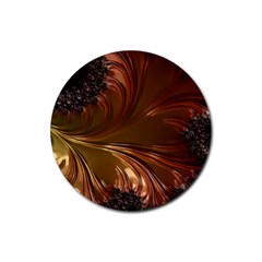 Fractal Copper Copper Color Leaf Rubber Coaster (round)  by Pakrebo