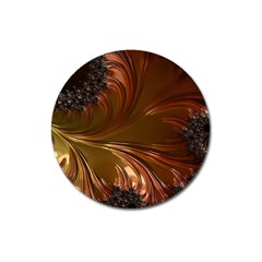 Fractal Copper Copper Color Leaf Magnet 3  (round) by Pakrebo