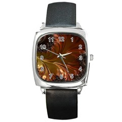 Fractal Copper Copper Color Leaf Square Metal Watch by Pakrebo