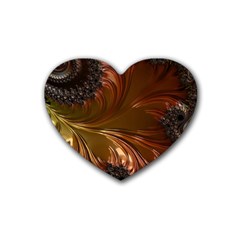 Fractal Copper Copper Color Leaf Rubber Coaster (heart)  by Pakrebo