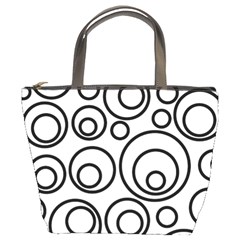 Abstract Black On White Circles Design White Bucket Bag by LoolyElzayat