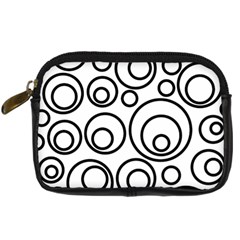 Abstract Black On White Circles Design White Digital Camera Leather Case by LoolyElzayat