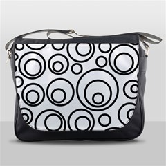 Abstract Black On White Circles Design White Messenger Bag by LoolyElzayat