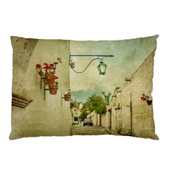 Vintage Grunge Print Arequipa Street, Peru Pillow Case by dflcprintsclothing