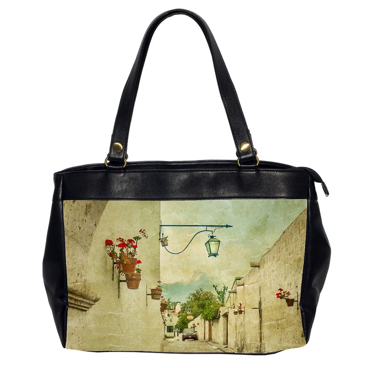 Vintage Grunge Print Arequipa Street, Peru Oversize Office Handbag (2 Sides)