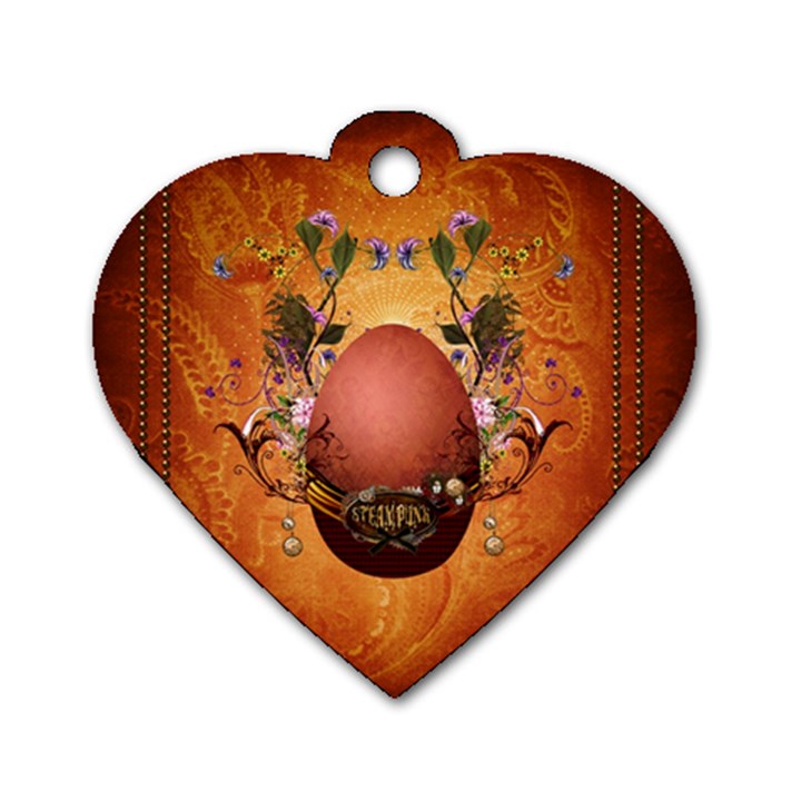 Wonderful Steampunk Easter Egg With Flowers Dog Tag Heart (Two Sides)