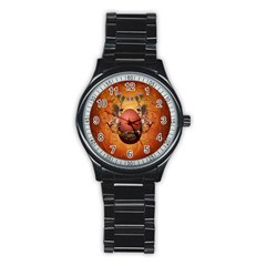 Wonderful Steampunk Easter Egg With Flowers Stainless Steel Round Watch