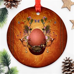 Wonderful Steampunk Easter Egg With Flowers Ornament (Round)