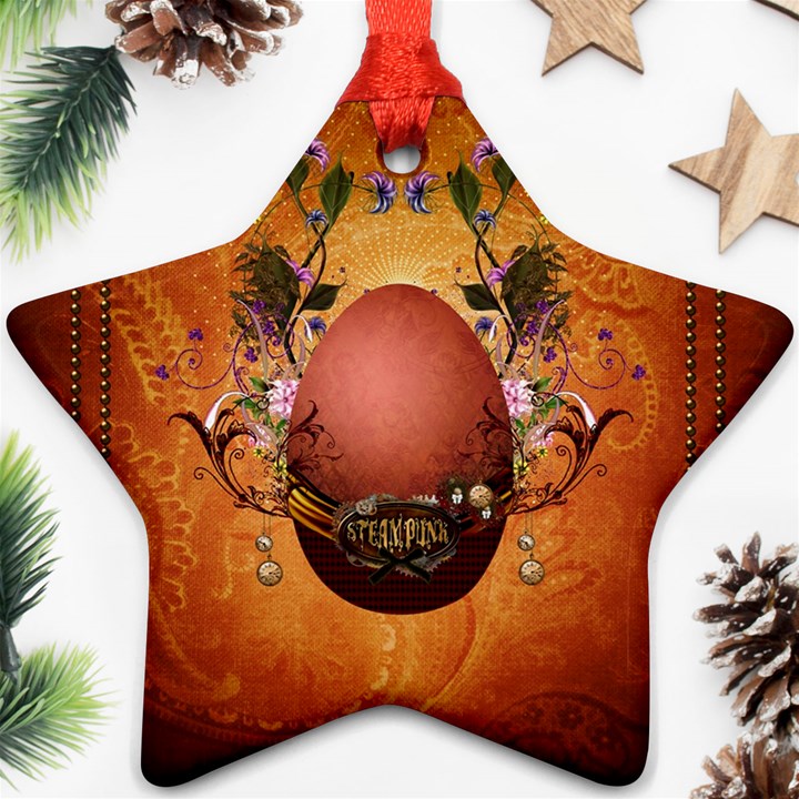 Wonderful Steampunk Easter Egg With Flowers Ornament (Star)