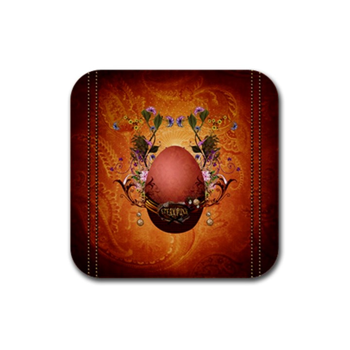 Wonderful Steampunk Easter Egg With Flowers Rubber Square Coaster (4 pack) 