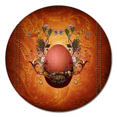 Wonderful Steampunk Easter Egg With Flowers Magnet 5  (Round)