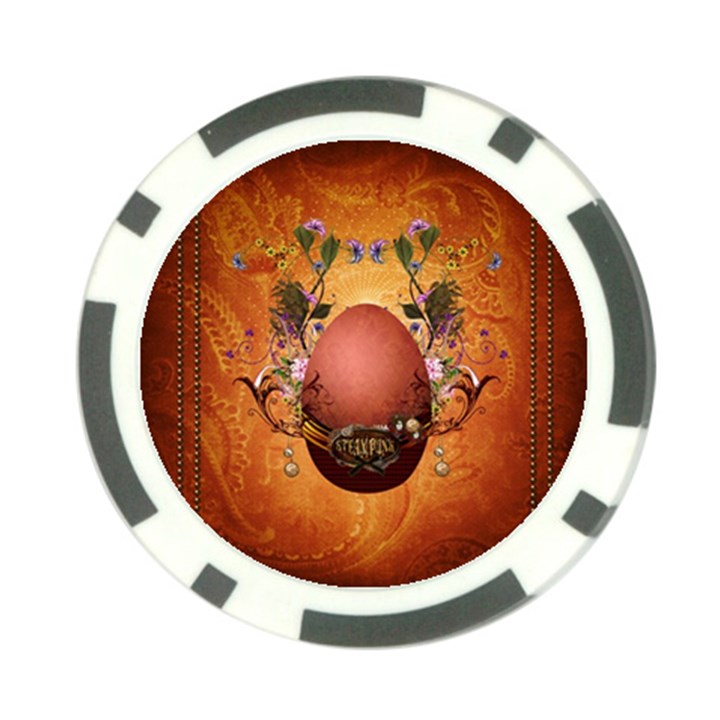 Wonderful Steampunk Easter Egg With Flowers Poker Chip Card Guard