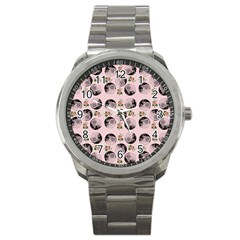 Vintage Girl With Flowers Pink Sport Metal Watch by snowwhitegirl