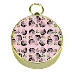 Vintage Girl With Flowers Pink Gold Compasses by snowwhitegirl