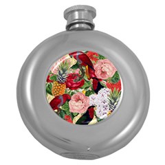 Tropical Bird Floral Round Hip Flask (5 Oz) by snowwhitegirl