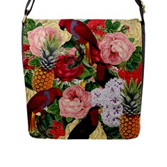 Tropical Bird Floral Flap Closure Messenger Bag (l) by snowwhitegirl