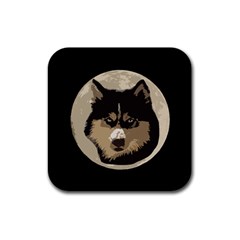 Husky Moon Rubber Square Coaster (4 Pack)  by snowwhitegirl