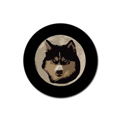 Husky Moon Rubber Coaster (round)  by snowwhitegirl