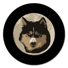 Husky Moon Magnet 5  (round) by snowwhitegirl