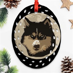 Husky Moon Ornament (oval Filigree) by snowwhitegirl