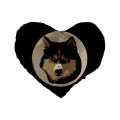 Husky Moon Standard 16  Premium Flano Heart Shape Cushions by snowwhitegirl