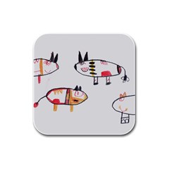 Children Children Drawing Flock Rubber Square Coaster (4 Pack)  by Pakrebo