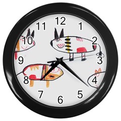 Children Children Drawing Flock Wall Clock (black) by Pakrebo