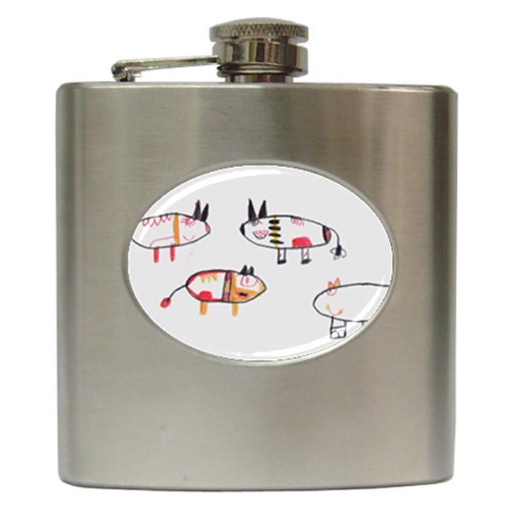 Children Children Drawing Flock Hip Flask (6 oz)