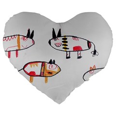 Children Children Drawing Flock Large 19  Premium Flano Heart Shape Cushions by Pakrebo