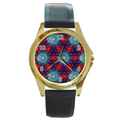 Ornament Colorful Background Color Round Gold Metal Watch by Pakrebo