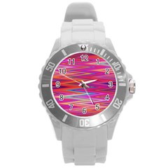 Seamless Digital Tile Texture Round Plastic Sport Watch (L)