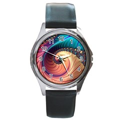 Fractal Multi Colored Fantasia Round Metal Watch by Pakrebo