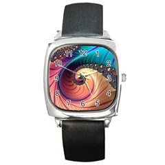 Fractal Multi Colored Fantasia Square Metal Watch by Pakrebo