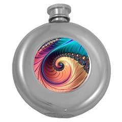 Fractal Multi Colored Fantasia Round Hip Flask (5 Oz) by Pakrebo