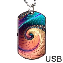 Fractal Multi Colored Fantasia Dog Tag Usb Flash (one Side) by Pakrebo