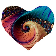 Fractal Multi Colored Fantasia Large 19  Premium Flano Heart Shape Cushions by Pakrebo