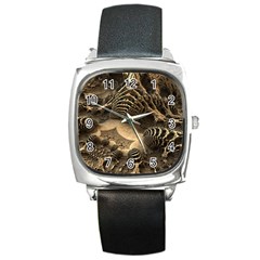 Fractal Bones Cave Fossil Render Square Metal Watch by Pakrebo