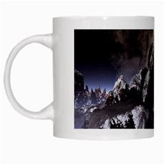 Mountains Moon Earth Space White Mugs by Pakrebo