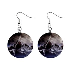 Mountains Moon Earth Space Mini Button Earrings by Pakrebo