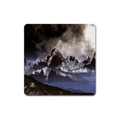 Mountains Moon Earth Space Square Magnet by Pakrebo