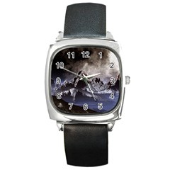 Mountains Moon Earth Space Square Metal Watch