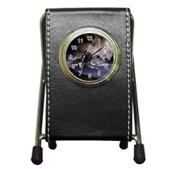 Mountains Moon Earth Space Pen Holder Desk Clock