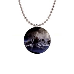 Mountains Moon Earth Space 1  Button Necklace by Pakrebo