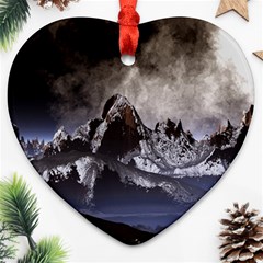 Mountains Moon Earth Space Heart Ornament (Two Sides)